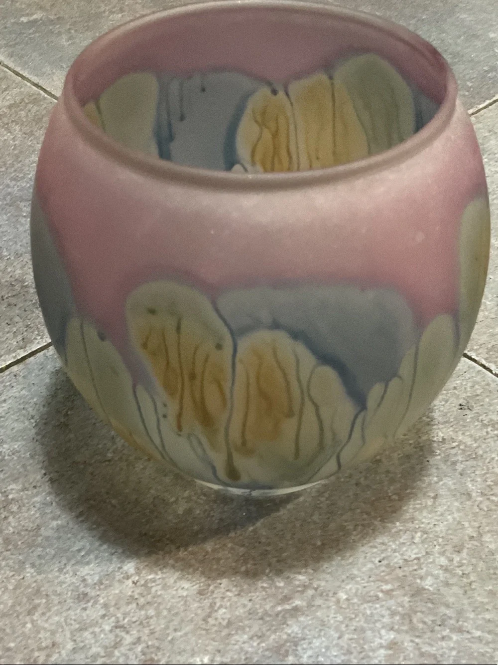 Pink and Pastel Floral-Pattern Glass Vase